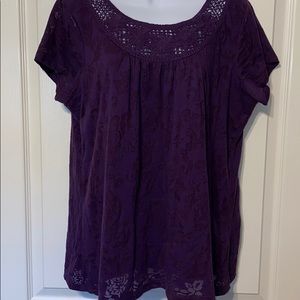 Charter Club Deep Dark Purple Burn Out Blouse